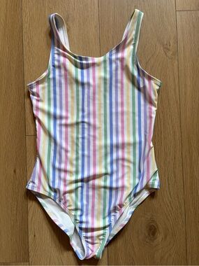 GAP Girls One-Piece Swimsuit in Pastel Rainbow Stripes